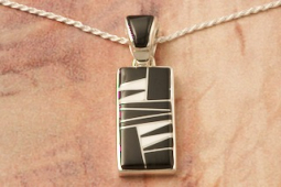 Navajo Artist Calvin Begay Sterling Silver Genuine Acoma Jet Pendant